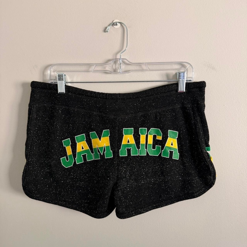 BLACK ONE LOVE JAMAICA SPELL OUT MINI SHORTS